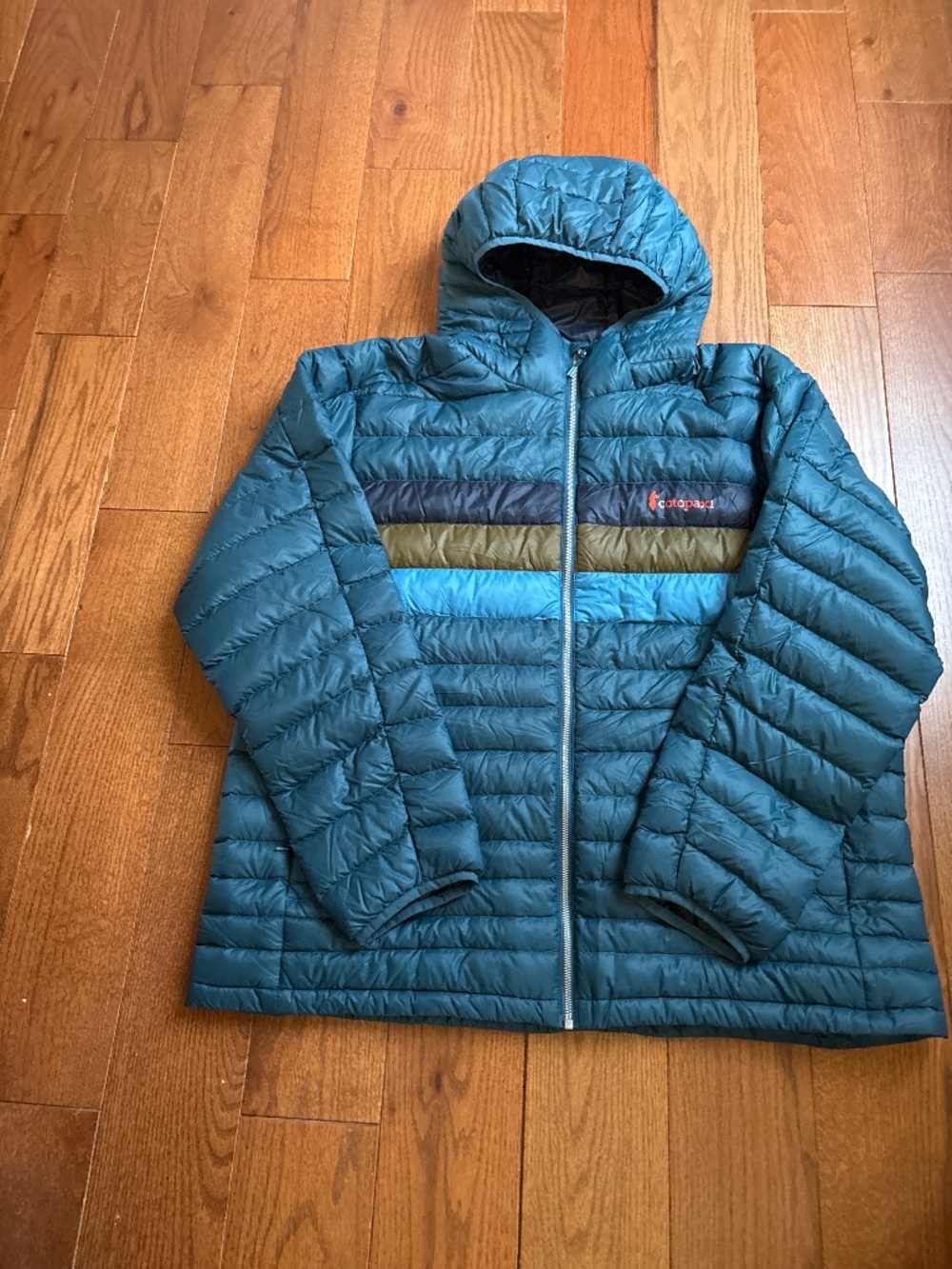 Men’s Teal Green Cotopaxi Fuego Down Jacket Size XXL Stripes